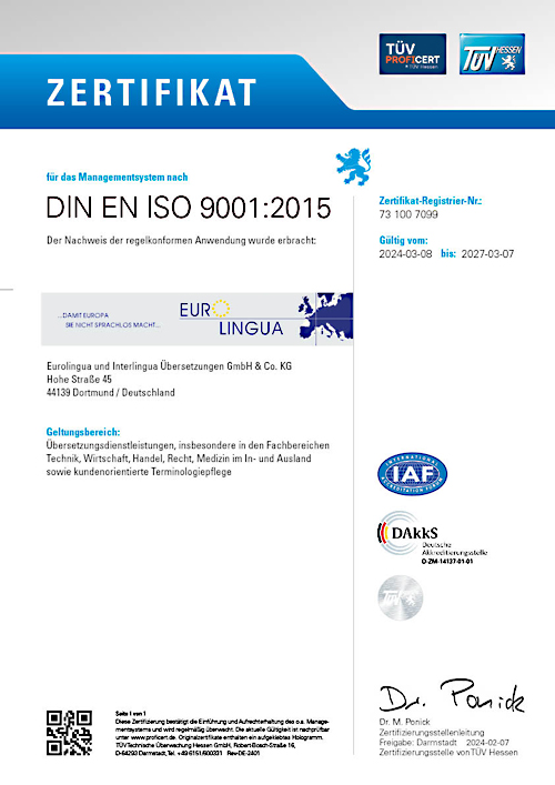 MPU-Zertifikat DIN EN ISO 9001:2015